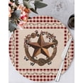 thumbnail image 1 of 13 Inch Round Placemats Set of 4, Western Texas Star Vintage Non Slip Heat Insulation PP Table Mats, Rustic Wreath Red Beige Plaid Washable Place Mats for Kitchen Dining Party Table Decor, 1 of 7