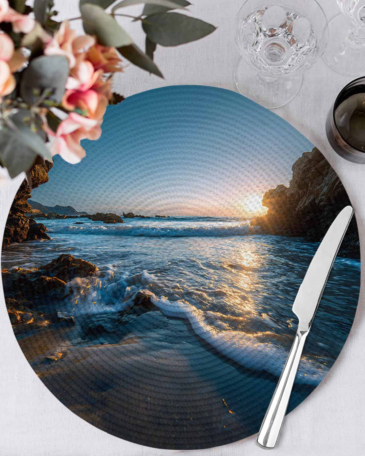 13 Inch Round Placemats Set of 6, Beach Reef Non Slip Heat Insulation ...