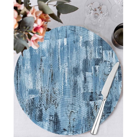 13 Inch Round Placemats Set of 6, Blue Abstract Non Slip Heat Insulation PP Table Mats, Vintage Geometric Gradient Oil Painting Simple Washable Place Mats for Kitchen Dining Party Table Decor