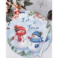 thumbnail image 1 of 13 Inch Round Placemats Set of 6, Blue Christmas Non Slip Heat Insulation PP Table Mats, Xmas Snowman Tree Snowflake Pine Cones Washable Place Mats for Kitchen Dining Party Table Decor, 1 of 7