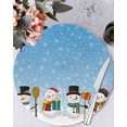 thumbnail image 1 of 13 Inch Round Placemats Set of 6, Blue Christmas Non Slip Heat Insulation PP Table Mats, Xmas Snowman Winter Snowflakes Forest Tree Washable Place Mats for Kitchen Dining Party Table Decor, 1 of 7