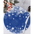 thumbnail image 1 of 13 Inch Round Placemats Set of 6, Blue Christmas Snowflakes Non Slip Heat Insulation PP Table Mats, Xmas Winter Textured Washable Place Mats for Kitchen Dining Party Table Decor, 1 of 7