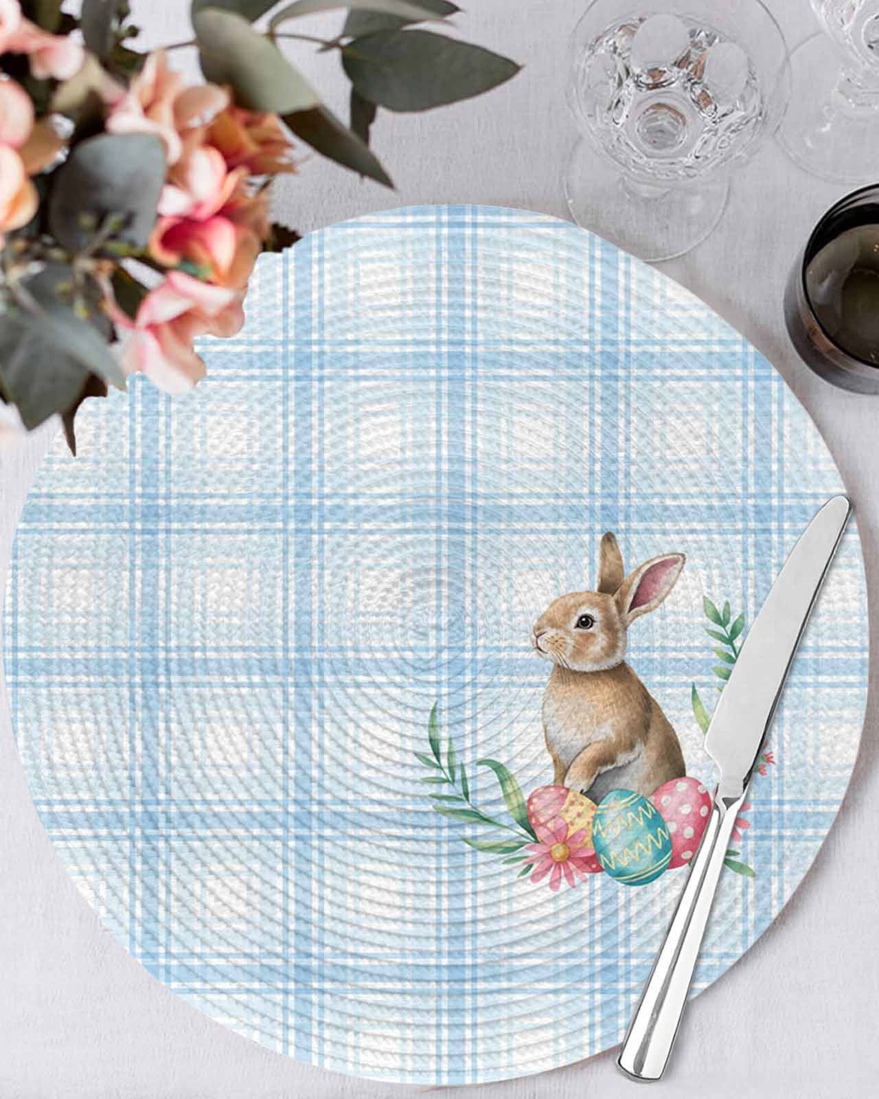 13 Inch Round Placemats Set of 6, Blue Easter Non Slip Heat Insulation ...