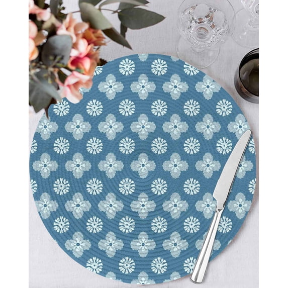 13 Inch Round Placemats Set of 6, Blue Floral Non Slip Heat Insulation PP Table Mats, Spring Flowers Modern Abstract Art Farmhouse Washable Place Mats for Kitchen Dining Party Table Decor