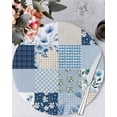 thumbnail image 1 of 13 Inch Round Placemats Set of 6, Blue Floral Non Slip Heat Insulation PP Table Mats, Spring Flowers Plants Patchwork Grid Bohemia Washable Place Mats for Kitchen Dining Party Table Decor, 1 of 7
