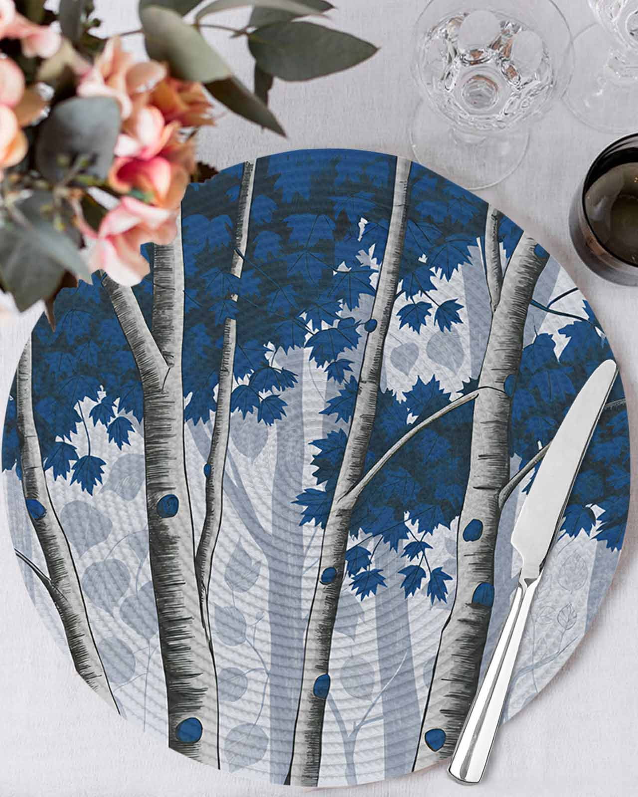 13 Inch Round Placemats Set of 6, Blue Forest Non Slip Heat Insulation ...