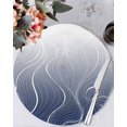 thumbnail image 1 of 13 Inch Round Placemats Set of 6, Blue Geometric Non Slip Heat Insulation PP Table Mats, Modern White Stripe Abstract Distortion Art Washable Place Mats for Kitchen Dining Party Table Decor, 1 of 7