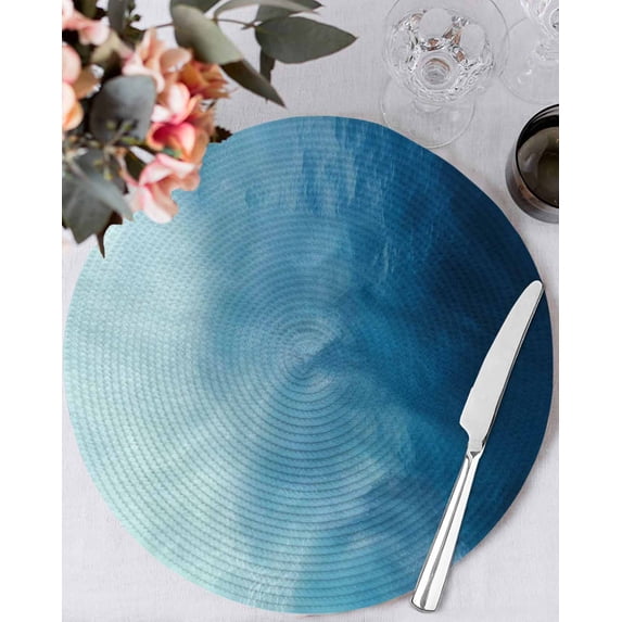 13 Inch Round Placemats Set of 6, Blue Ombre Non Slip Heat Insulation PP Table Mats, Coastal Beach Modern Abstract Art Washable Place Mats for Kitchen Dining Party Table Decor