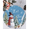thumbnail image 1 of 13 Inch Round Placemats Set of 6, Blue Snowman Christmas Non Slip Heat Insulation PP Table Mats, Xmas Tree Snowflake Gifts Washable Place Mats for Kitchen Dining Party Table Decor, 1 of 7