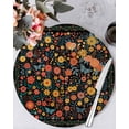thumbnail image 1 of 13 Inch Round Placemats Set of 6, Boho Black Flowers Non Slip Heat Insulation PP Table Mats, Spring Abstract Watercolor Floral Leaf Washable Place Mats for Kitchen Dining Party Table Decor, 1 of 7