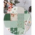 thumbnail image 1 of 13 Inch Round Placemats Set of 6, Boho Spring Floral Non Slip Heat Insulation PP Table Mats, Retro Flowers Plants Patchwork Grid Green Washable Place Mats for Kitchen Dining Party Table Decor, 1 of 7