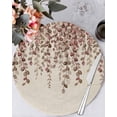 thumbnail image 1 of 13 Inch Round Placemats Set of 6, Brown Eucalyptus Leaves Non Slip Heat Insulation PP Table Mats, Spring Leaves Plants Country Beige Washable Place Mats for Kitchen Dining Party Table Decor, 1 of 7