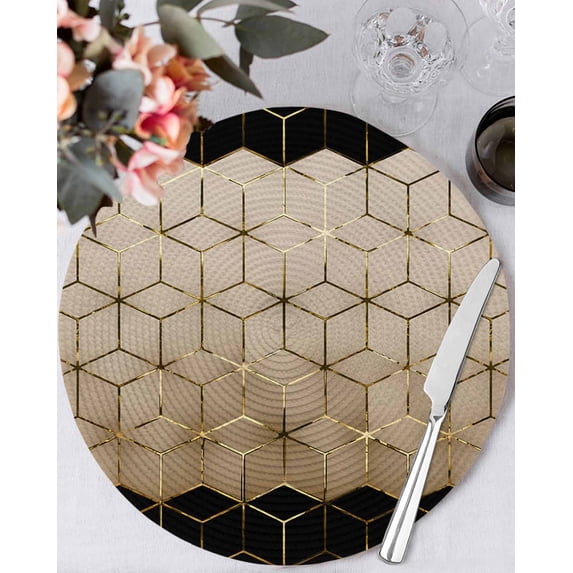 13 Inch Round Placemats Set of 6, Brown Geometric Non Slip Heat Insulation PP Table Mats, Modern Abstract Art Ombre Washable Place Mats for Kitchen Dining Party Table Decor