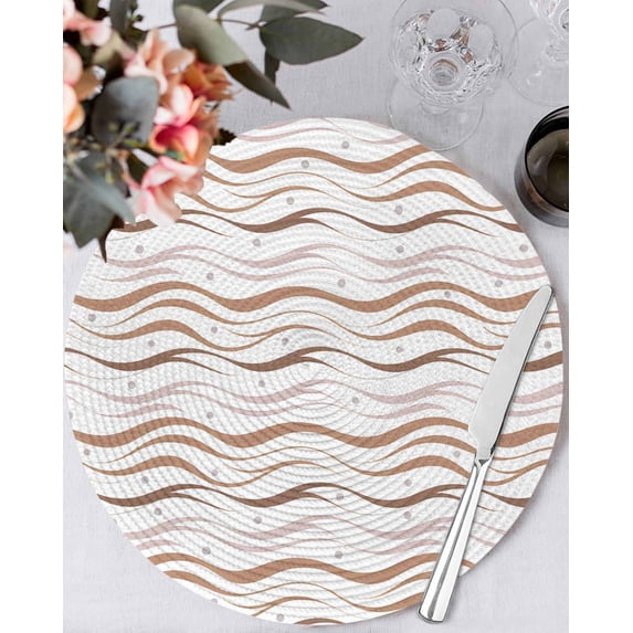 13 Inch Round Placemats Set of 6, Brown Stripes Non Slip Heat Insulation PP Table Mats, Minimalism Ombre Waves Abstract Textures Washable Place Mats for Kitchen Dining Party Table Decor
