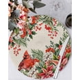 thumbnail image 1 of 13 Inch Round Placemats Set of 6, Cardinal Bird Non Slip Heat Insulation PP Table Mats, Pine Cones Poinsettia Berry Floral Beige Washable Place Mats for Kitchen Dining Party Table Decor, 1 of 7