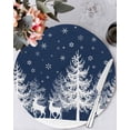 thumbnail image 1 of 13 Inch Round Placemats Set of 6, Christmas Blue Non Slip Heat Insulation PP Table Mats, White Xmas Tree Elk Winter Snowflake Washable Place Mats for Kitchen Dining Party Table Decor, 1 of 7