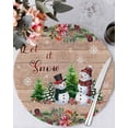 thumbnail image 1 of 13 Inch Round Placemats Set of 6, Christmas Non Slip Heat Insulation PP Table Mats, Snowman Snowflake Xmas Tree Winter Wooden Washable Place Mats for Kitchen Dining Party Table Decor, 1 of 7
