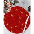 thumbnail image 1 of 13 Inch Round Placemats Set of 6, Christmas Red Non Slip Heat Insulation PP Table Mats, Yellow Reindeer Xmas Trees New Year Washable Place Mats for Kitchen Dining Party Table Decor, 1 of 7