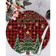 thumbnail image 1 of 13 Inch Round Placemats Set of 6, Christmas Tree Non Slip Heat Insulation PP Table Mats, Winter Xmas Ball Snowy Red Black Plaid Washable Place Mats for Kitchen Dining Party Table Decor, 1 of 7