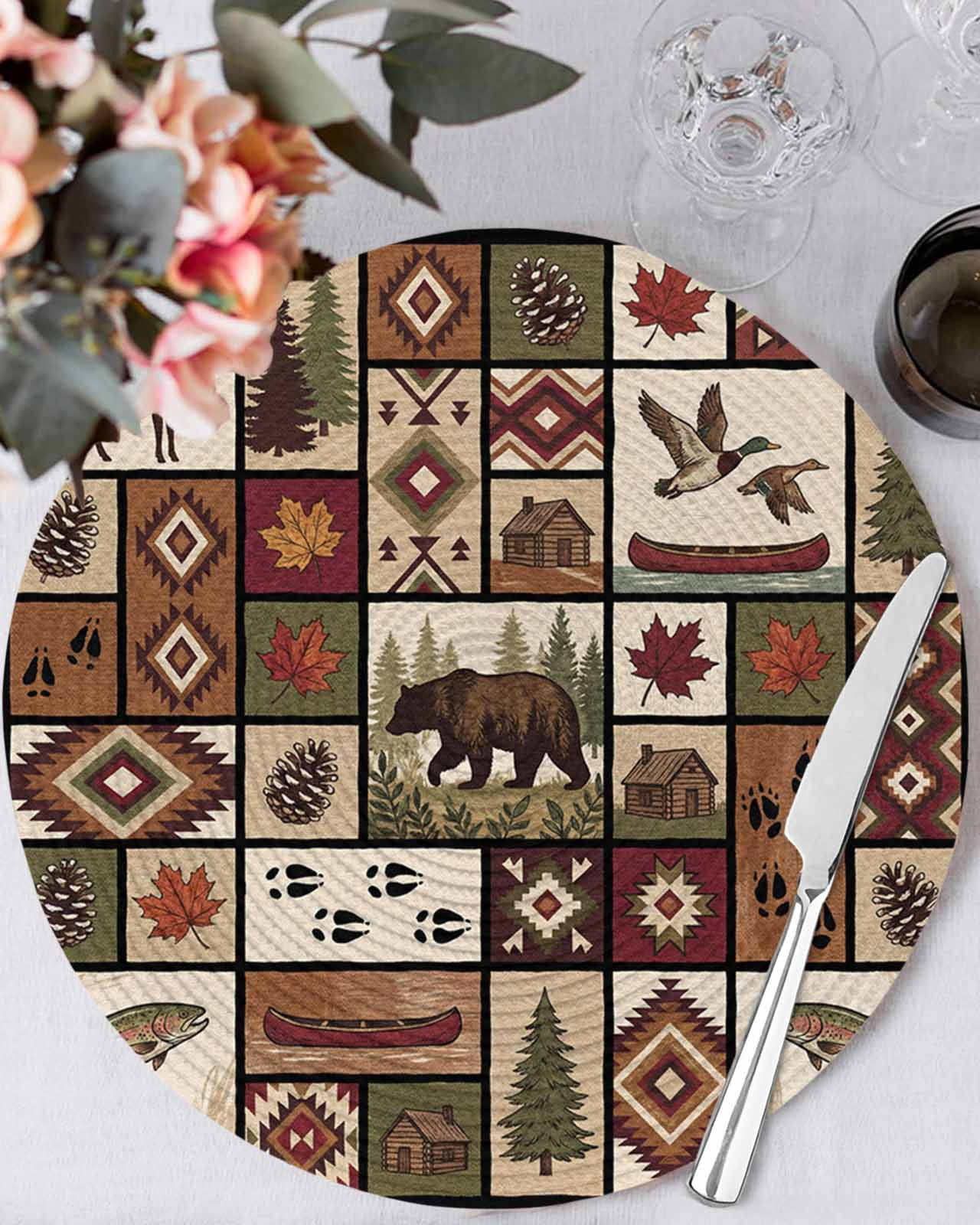 13 Inch Round Placemats Set of 6, Country Patch Plaid Non Slip Heat ...