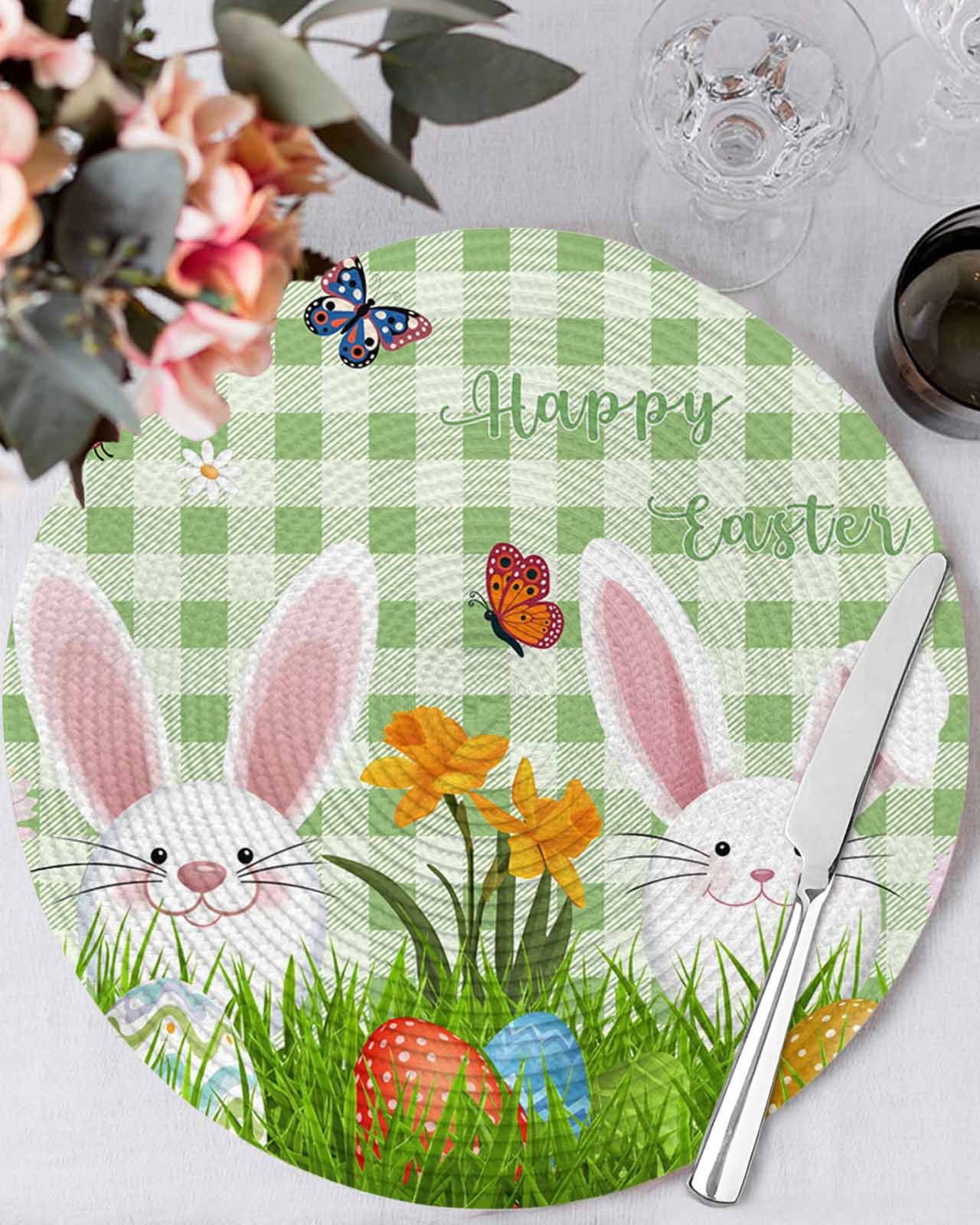 13 Inch Round Placemats Set of 6, Easter Bunny Non Slip Heat Insulation ...