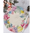 thumbnail image 1 of 13 Inch Round Placemats Set of 6, Easter Flowers Non Slip Heat Insulation PP Table Mats, Eggs Spring Floral Rustic Vintage Washable Place Mats for Kitchen Dining Party Table Decor, 1 of 7