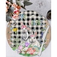thumbnail image 1 of 13 Inch Round Placemats Set of 6, Easter Non Slip Heat Insulation PP Table Mats, Spring Rabbit Flowers Colorful Eggs Black Lattice Washable Place Mats for Kitchen Dining Party Table Decor, 1 of 7