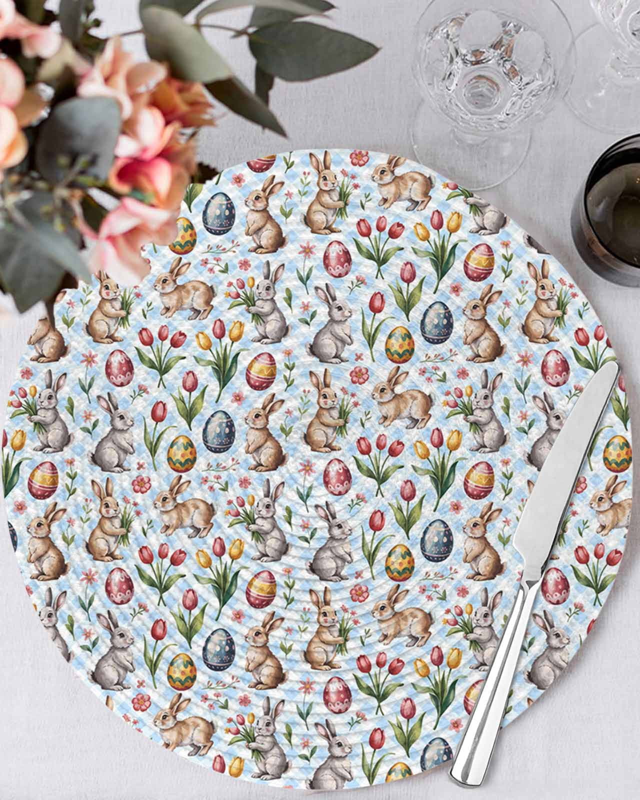 13 Inch Round Placemats Set of 6, Easter Non Slip Heat Insulation PP ...