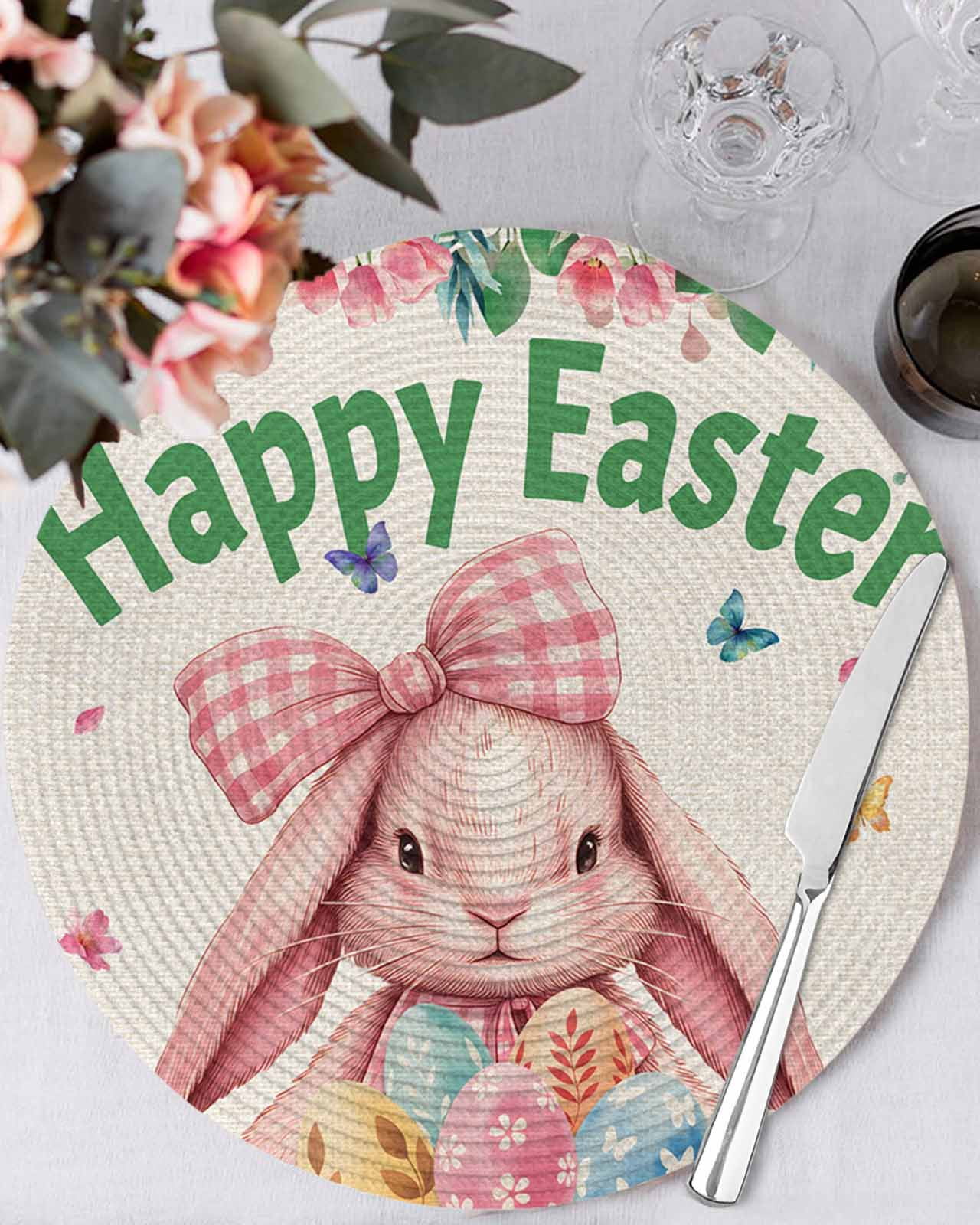 13 Inch Round Placemats Set of 6, Easter Rabbits Non Slip Heat ...