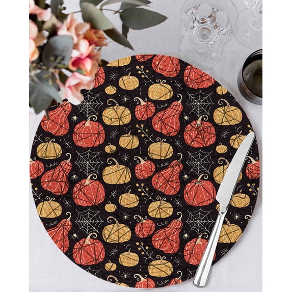 13 Inch Round Placemats Set of 6, Fall Halloween Non Slip Heat ...