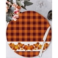 thumbnail image 1 of 13 Inch Round Placemats Set of 6, Fall Non Slip Heat Insulation PP Table Mats, Thanksgiving Orange Pumpkin Maple Leaves Plaid Washable Place Mats for Kitchen Dining Party Table Decor, 1 of 7