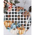 thumbnail image 1 of 13 Inch Round Placemats Set of 6, Fall Pumpkins Orange Blue Non Slip Heat Insulation PP Table Mats, Thanksgiving Botanical Plaid Washable Place Mats for Kitchen Dining Party Table Decor, 1 of 7