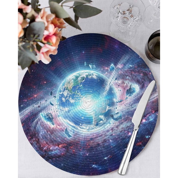 13 Inch Round Placemats Set of 6, Global Explosion Non Slip Heat Insulation PP Table Mats, Modern Abstract Art Galaxy Universe Washable Place Mats for Kitchen Dining Party Table Decor