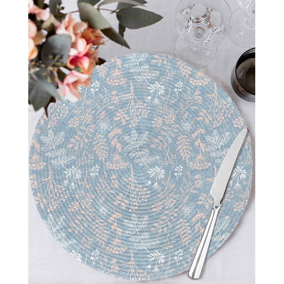 13 Inch Round Placemats Set of 6, Gray Blue Dandelion Non Slip Heat Insulation PP Table Mats, Spring Flowers Modern Minimalist Washable Place Mats for Kitchen Dining Party Table Decor
