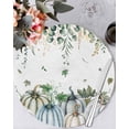 thumbnail image 1 of 13 Inch Round Placemats Set of 6, Green Blue Pumpkins Fall Non Slip Heat Insulation PP Table Mats, Thanksgiving Eucalyptus Leaves Washable Place Mats for Kitchen Dining Party Table Decor, 1 of 7