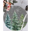 thumbnail image 1 of 13 Inch Round Placemats Set of 6, Green Christmas Tree Non Slip Heat Insulation PP Table Mats, Winter Snowflakes Grey Watercolor Pine Washable Place Mats for Kitchen Dining Party Table Decor, 1 of 7