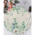 thumbnail image 1 of 13 Inch Round Placemats Set of 6, Green Eucalyptus Leaves Non Slip Heat Insulation PP Table Mats, Daisy Summer Botanical Watercolor Washable Place Mats for Kitchen Dining Party Table Decor, 1 of 7