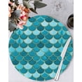 thumbnail image 1 of 13 Inch Round Placemats Set of 6, Green Non Slip Heat Insulation PP Table Mats, Modern Geometric Fish Scale Abstract Moroccan Washable Place Mats for Kitchen Dining Party Table Decor, 1 of 7