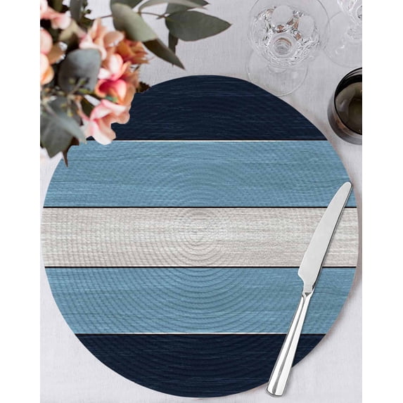 13 Inch Round Placemats Set of 6, Green Wood Grain Non Slip Heat Insulation PP Table Mats, Rustic Retro Wooden Plank Farmhouse Washable Place Mats for Kitchen Dining Party Table Decor