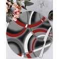 thumbnail image 1 of 13 Inch Round Placemats Set of 6, Grey Geometric Non Slip Heat Insulation PP Table Mats, Modern Abstract Black White Red Striped Washable Place Mats for Kitchen Dining Party Table Decor, 1 of 7