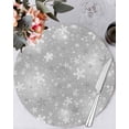 thumbnail image 1 of 13 Inch Round Placemats Set of 6, Grey Snowflake Christmas Non Slip Heat Insulation PP Table Mats, Winter Xmas Snowflake Gray Modern Art Washable Place Mats for Kitchen Dining Party Table Decor, 1 of 7
