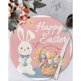 thumbnail image 1 of 13 Inch Round Placemats Set of 6, Happy Easter Non Slip Heat Insulation PP Table Mats, Cute Bunny Colorful Eggs Spring Flowers Pink Blue Washable Place Mats for Kitchen Dining Party Table Decor, 1 of 7