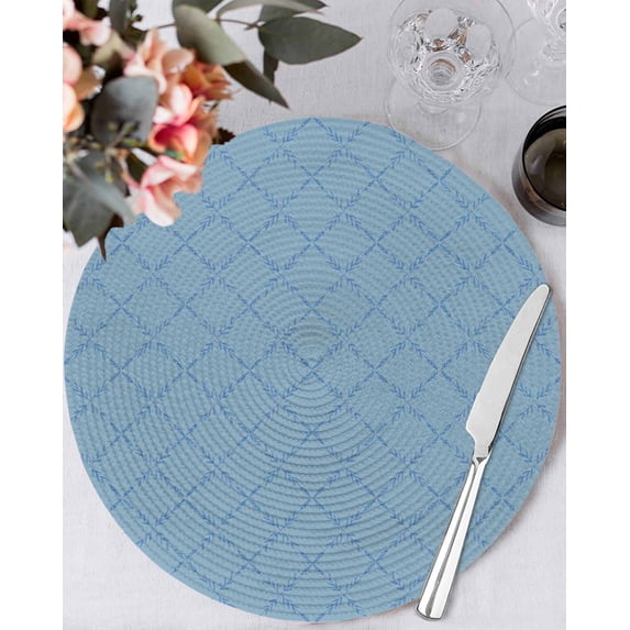 13 Inch Round Placemats Set of 6, Haze Blue Plaid Non Slip Heat Insulation PP Table Mats, Farmhouse Modern Abstract Striped Washable Place Mats for Kitchen Dining Party Table Decor