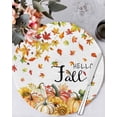 thumbnail image 1 of 13 Inch Round Placemats Set of 6, Hello Fall Non Slip Heat Insulation PP Table Mats, Orange Pumpkins Thanksgiving Maple Leaf Washable Place Mats for Kitchen Dining Party Table Decor, 1 of 7