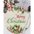 thumbnail image 1 of 13 Inch Round Placemats Set of 6, Merry Christmas Non Slip Heat Insulation PP Table Mats, Holly Leaves Red Berries Xmas Pine Needles Washable Place Mats for Kitchen Dining Party Table Decor, 1 of 7