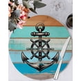 thumbnail image 1 of 13 Inch Round Placemats Set of 6, Nautical Anchor Non Slip Heat Insulation PP Table Mats, Retro Blue Brown Wooden Boards Farmhouse Washable Place Mats for Kitchen Dining Party Table Decor, 1 of 7