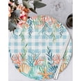 thumbnail image 1 of 13 Inch Round Placemats Set of 6, Nautical Coastal Non Slip Heat Insulation PP Table Mats, Summer Beach Shell Coral Seaweed Blue Plaid Washable Place Mats for Kitchen Dining Party Table Decor, 1 of 7