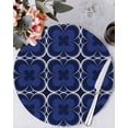 thumbnail image 1 of 13 Inch Round Placemats Set of 6, Navy Blue Boho Non Slip Heat Insulation PP Table Mats, Farmhouse Abstract Floral Aesthetic Washable Place Mats for Kitchen Dining Party Table Decor, 1 of 7