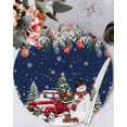 thumbnail image 1 of 13 Inch Round Placemats Set of 6, Navy Blue Christmas Non Slip Heat Insulation PP Table Mats, Snowman Xmas Truck Balls Tree Washable Place Mats for Kitchen Dining Party Table Decor, 1 of 7