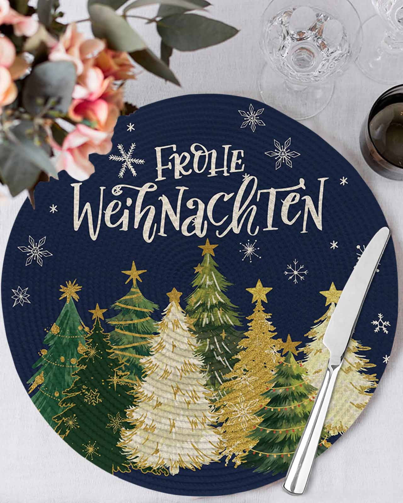 13 Inch Round Placemats Set of 6, Navy Blue Christmas Non Slip Heat ...